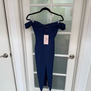 Oh Polly Navy Off-Shoulder Dress